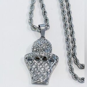 Steeltime SWISH Silver-Tone Basketball Pendant Necklace